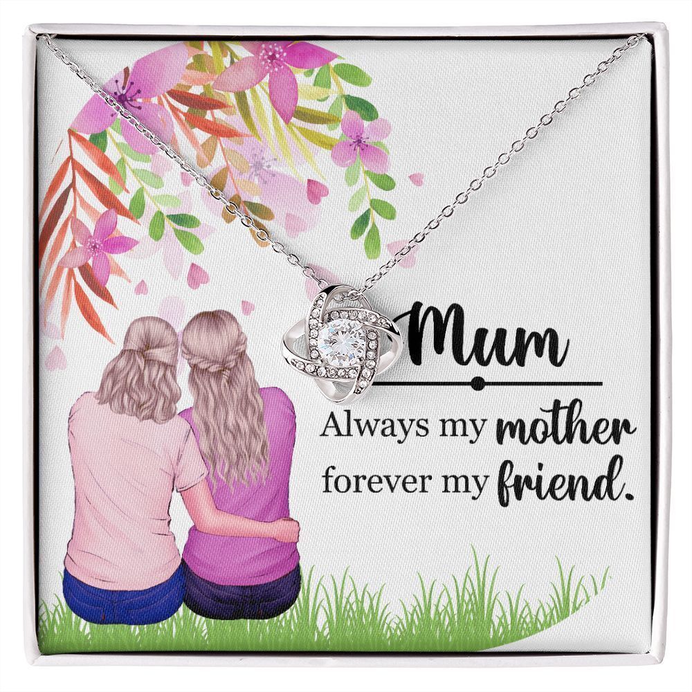 Mum Always My Mother Infinity Knot CZ Necklace Silver Tone Standard Box